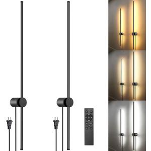 Wall Sconces Set of Two with Remote, Stepless Colors 3000K-6500K & Stepless Dimming, Hardwire or Plug-in, 180 Rotate, LED Black Plug in Wall Sconces with Timer & Night Light, 39.4 Inches