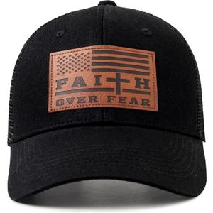 Christian US Flag Hat for Men Women, Faith Over Fear Cross Hat, Jesus USA Flag Leather Patch Adjustable Baseball Cap