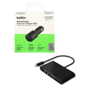 belkin USB-C Multimedia + Charge Adapter with BoostCharrge Dual Car Charger 42W