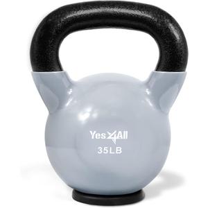 Yes4All Kettlebells Rubber Base, Kettlebell Set for Women, Strength Training Kettlebells Weights (10-65 lbs) (H. 35LB - Grey)