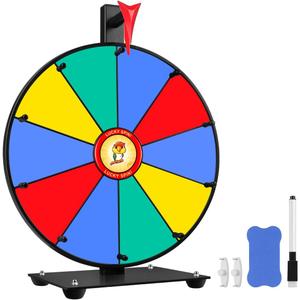 Prize Wheel Tabletop or Wall Mount Fortune Spin with Dry Erase Marker and Eraser for Engaging Home Parties, Trade Show, Carnival Events (12'' 10slots)