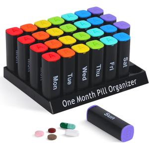Monthly Pill Organizer 2 Times a Day - 28 Day Pill Box AM PM, Daily Medicine Organizer for Vitamins, Supplements, Medications - Large Travel-Friendly 4 Week Pill Case for Home & Travel