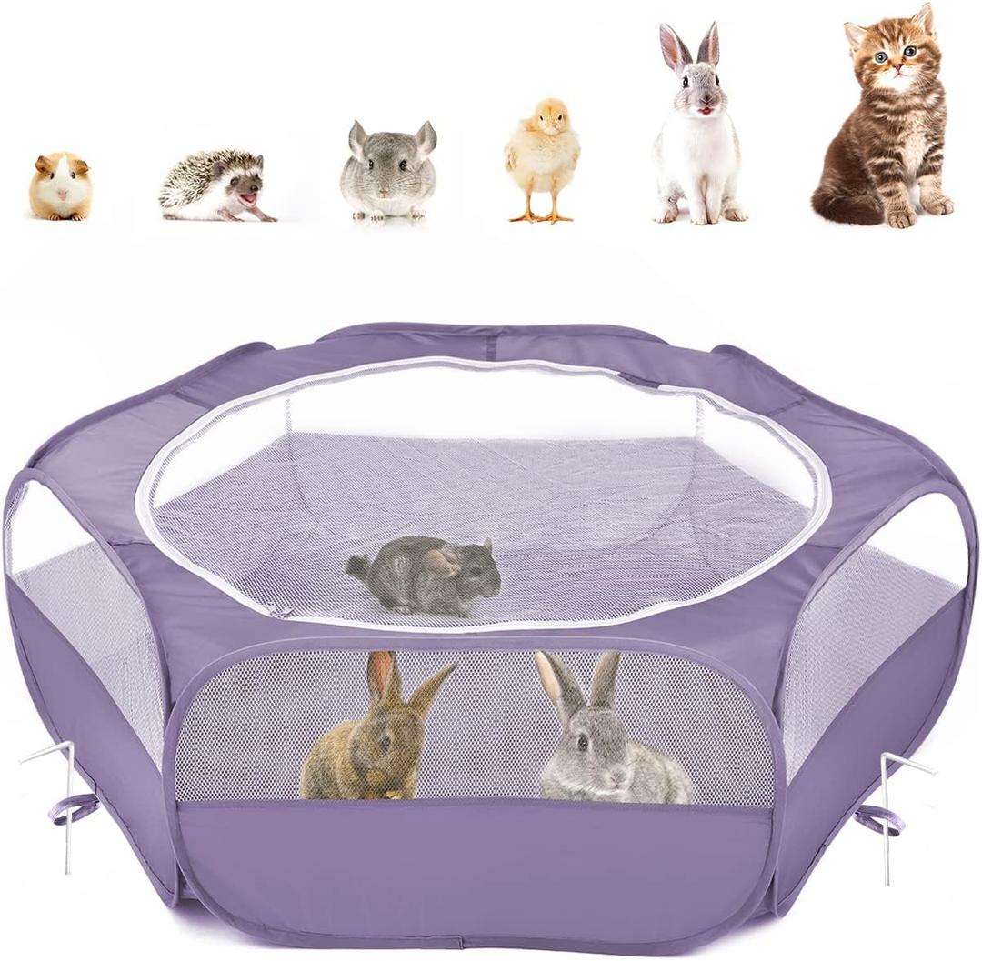 Pawaboo Small Animals Playpen, Waterproof Small Pet Cage Tent with Zippered Cover, Portable Outdoor Yard Fence with 3 Metal Rod for Chick/Kitten/Puppy/Guinea Pig/Rabbits/Hamster/Chinchillas, Purple Pawaboo Small Animals Playpen, Waterproof Small Pet Cage Tent with Zippered Cover, Portable Outdoor Yard Fence with 3 Metal Rod for Chick/Kitten/Puppy/Guinea Pig/Rabbits/Hamster/Chinchillas, Purple