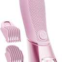 Bikini Trimmer for Women with Mirror & LED Light, Pubic Hair Razor with Travel Lock & Ceramic Blades - Body Groomer IPX7 Waterproof Use - Pastel Red
