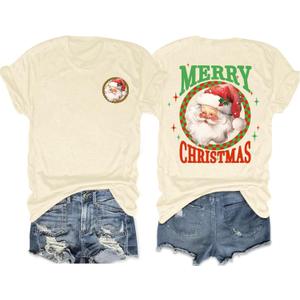 Christmas Shirts for Women Merry Christmas Vintage Santa Claus Graphic Tee Shirt Xmas Tree Holiday Tops (Yellow, XXL)