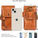 Leather Phone Holster - Genuine Full-Grain Buffalo Leather Cell Phone Holsters - for iPhone 16, 15, 14, 13pro, Galaxy S24, S23, S22-7”H X 3.5" W (Coffee)