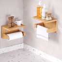 VERTORGAN Toilet Paper Holder with Phone Shelf,Bamboo Wall Mounted Tissue Roll Holder for Bathroom (Natural)