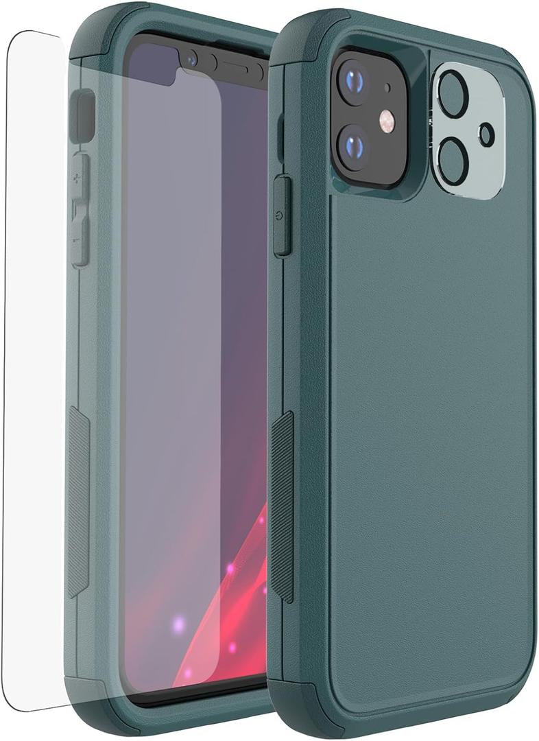 3 x X-belmox Designed for iPhone 11 Case with Screen Protector, 3-Layer Military Grade Drop Tested Shockproof Protective Case, Heavy Duty Hard Back Protection Phone Case for iPhone 11 6.1"-Dark Green