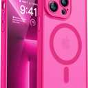 CANSHN Magnetic Compatible with iPhone 13 Pro Max Case, Upgraded [Full Camera Protection] [Compatible with Magsafe] [Translucent Matte] Shockproof Protective Phone Case Cover 6.7 Inch - Hot Pink