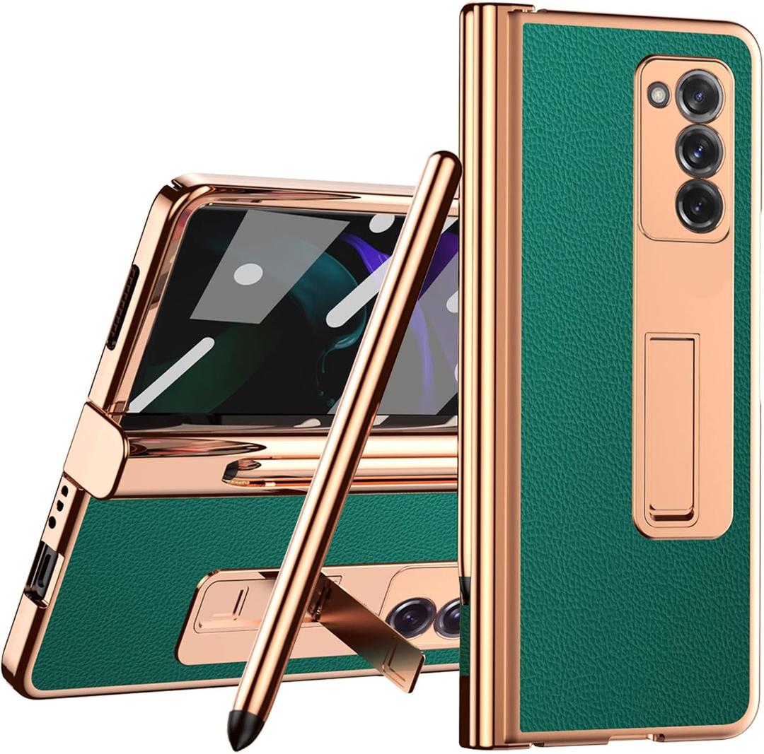 Miimall Compatible for Samsung Galaxy Z Fold 2 Case with Pen, Leather Case for Z Fold 2 (Green)