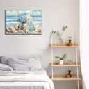 Blue Ocean Beach Wall Art Coastal Bathroom Poster Print Sea Vase Canvas Wall Decor Seaside Seashell Painting Picture for Bathroom Bedroom Living Room Kitchen Office Framed