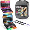 Dual Tip Markers, Brush Art Markers Set with Fine Tip and Brush Tip for Adult Coloring Book, Hand Lettering, Calligraphy & Drawing, Professional Art Supplies Kit for Adults (168 Colors)