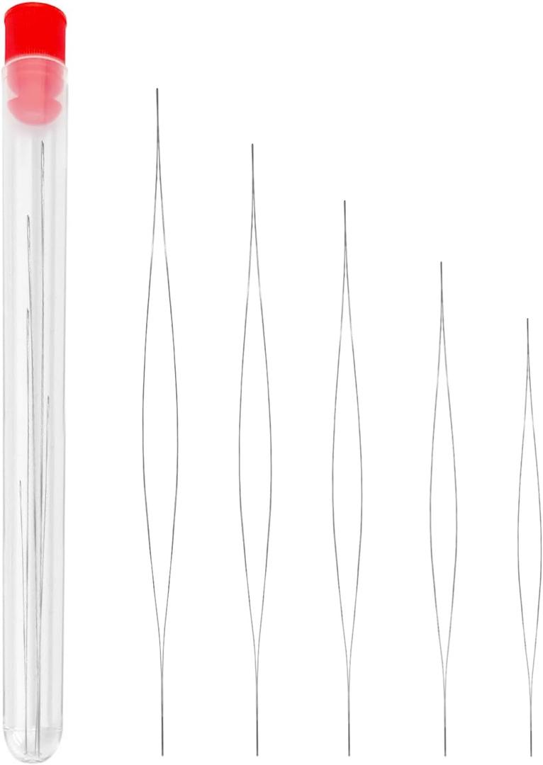 BlingKingdom Beading Needles 5 Sizes Seed Beads Needles Big Eye Beading Needles with Needle Bottle Collapsible Embroidery Beading Needle for Craft and Jewellery Making