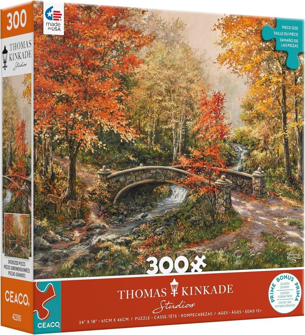 Ceaco - Thomas Kinkade - Fall at Fox Creek Bridge - 300 Oversized Piece Jigsaw Puzzle