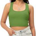 GGOV Sports Crop Tank Tops for Women Cropped Workout Tops Racerback Running Yoga Tanks Cotton Sleeveless Gym Shirts Green, Size: XS