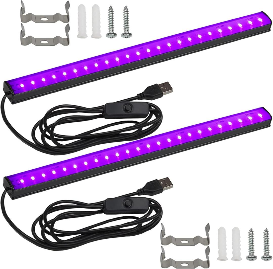 Black Light Bar 10W UV Blacklight Strip for Glow Party: 1ft USB Portable LED Party Supplies for Body Paint Stage Fluorescent Tapestry Poster Halloween Club Bedroom Cabinets Decor Urine Detect 2 Pack
