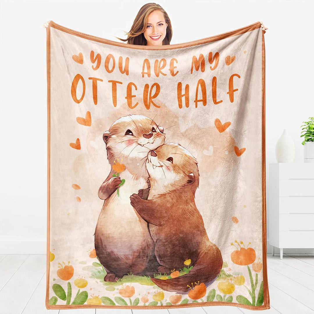 AceThrills Girlfriend Gifts for Girlfriend for Her, Wife Ideas for Wife Gift, Anniversary Blanket Gifts for Women - 50"  60" Otter Blanket (Light Orange)