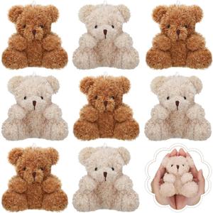 Threan 8 Pcs Mini Plush Bears 4'' Small Bear Bulk Stuffed Animal Toys Tiny Soft Bear Doll Present Stuffers for Keychain Baby Shower Party Favors Supplies(Brown, Apricot)