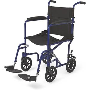 Medline Basic Aluminum Transport Chair with 19" Wide Seat, Full-Length Armrests, Detachable Footrests, 8" Wheels, 300 lb Weight Capacity