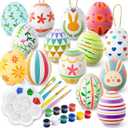 Easter Colorful Eggs Painting Kit-Paintable Flocking Eggs with Doodle Kit for DIY Design-Hanging Flocking Eggs with Rope for Easter Decoration,Egg Hunts, Basket stuffers & Essentials, 24PCS