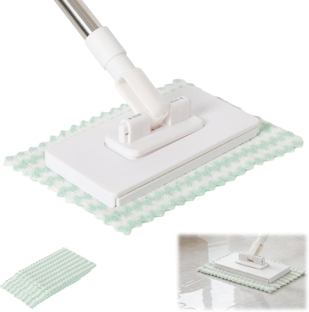 Disposable Dust Mop with 10 Reusable Cloths,Mini Foldable Mop,No-Touch Attach & Remove Cloth Instantly,Small Disposable Dust Mop Set for Multi Surface Cleaning(Kitchen House, Dorm)