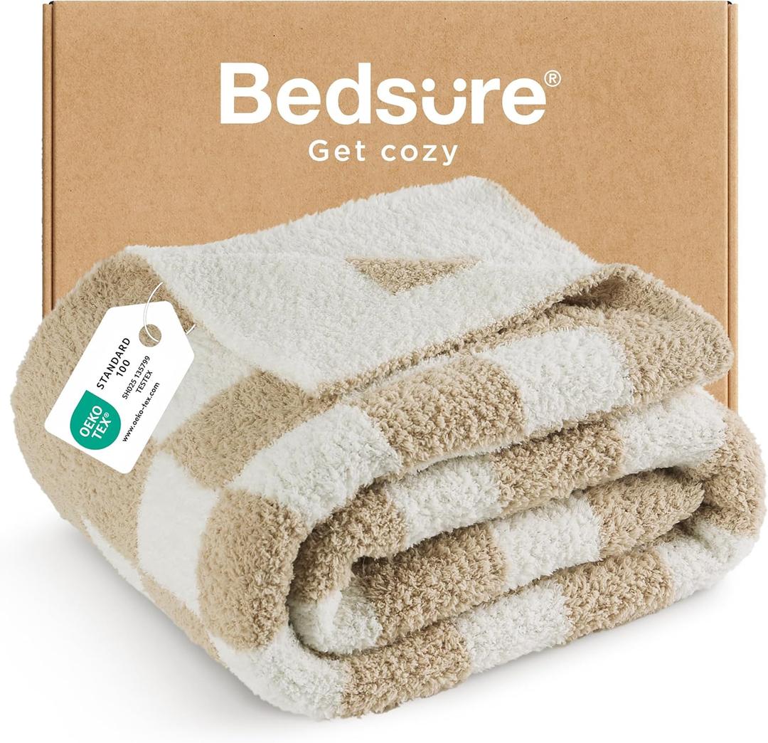 Bedsure Checkered Throw Blanket for Couch, Bed - Cozy, Soft, Anti-Static, Warm Plaid Blanket, GentleSoft, Breathable, Fluffy Christmas Decor Gift for Family and Friends, Checkered Beige, 50x60 Inches Bedsure Checkered Throw Blanket for Couch, Bed - Cozy, Soft, Anti-Static, Warm Plaid Blanket, GentleSoft, Breathable, Fluffy Christmas Decor Gift for Family and Friends, Checkered Beige, 50x60 Inches