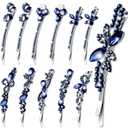 Hanaive 12 Pcs Vintage Crystal Rhinestone Hair Pins Side Clip Something Blue Gift for Bride Sapphire Bobby Pins Navy Blue Hair Accessories Flower Butterfly Barrettes for Wedding Women