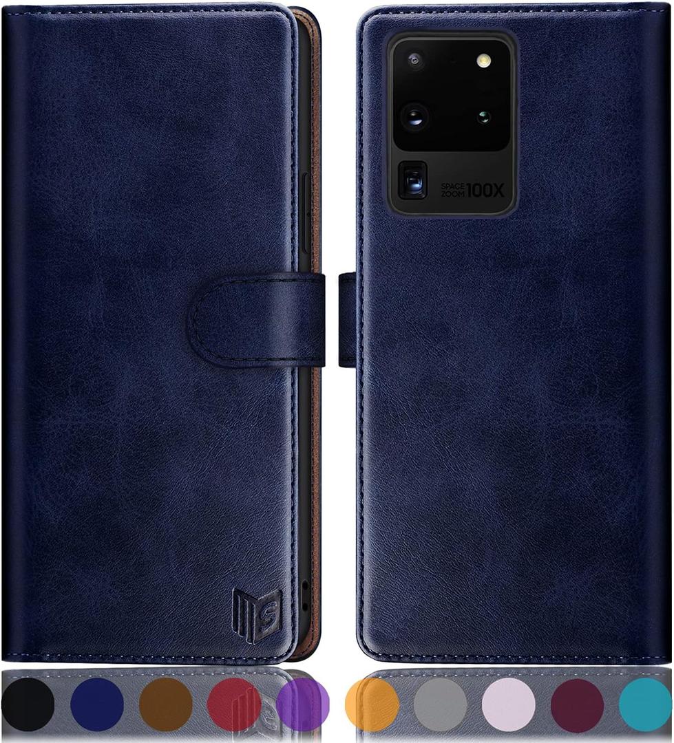 SUANPOT for Samsung Galaxy S20 Ultra 6.9"(Non S20/S20+) Leather Wallet case with RFID Credit Card Holder Flip Folio Book Magnetic Cover Pocket Shockproof for Samsung S20 Ultra walllet Phone case Blue