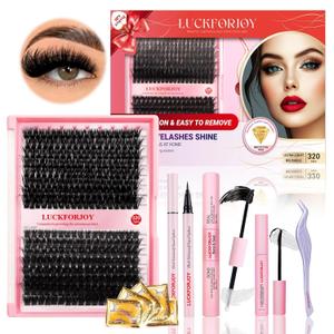 DIY Lash Extension Kit with 320pcs 3D Lash Clusters 80D+100D - Fluffy Eyelash Clusters 10-18mm, Full Thick Individual Lashes, Lash Bond and Seal, Lash Remover, Lash Tweezers for Self-Use Extensions (Style 80D-100 KIT fluffier all prestige)