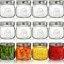 Tebery 12 Pack Wide Mouth Home Glass Mason Jars with Airtight Lids and Bands, 16Oz Canning Glass Jars for Canning, Fermenting, Pickling, Decor