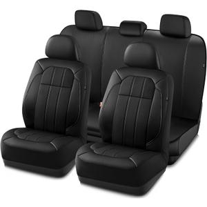 Road Comforts Car Seat Covers, Breathable Leather Seat Covers, Car Seat Covers Full Sets Airbag Compatible, Automotive Seat Covers for Most Cars, Vans, Trucks, SUV - Black
