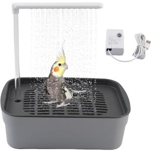 PINVNBY Automatic Bird Bath Shower for Cage,Parrot Bath Box with Pump,Parakeet Bathtub Electric Fountain Circulating Water Contains USB Power Plug for Cockatiel Lovebird Conure Budgie(Gray) (Grey)