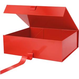 PACKHOME 17x14.5x5.5 Inches, Extra Large Gift Box with Lid, Magnetic Closure Boxes with Ribbon for Clothes and Large Gifts (Glossy Red) (1 Count (Pack of 1), Red Ribbon)