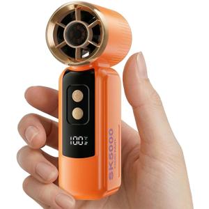 Portable Fan Handheld Mini, 6-Speed Turbo Power USB Rechargeable Personal Cooling Fan with LED Display, Small Travel Fan for Outdoor Camping Hiking, Orange