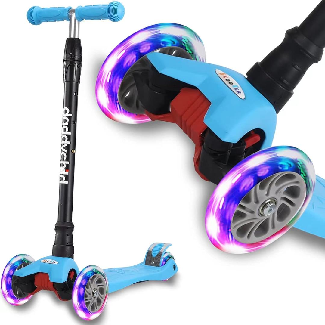 Scooters for Kids 3 Wheel Kick Scooter for Toddlers Girls & Boys, 4 Adjustable Height, Lean to Steer, Extra-Wide Deck, Light Up Wheels for Children from 3 to 14 Years Old