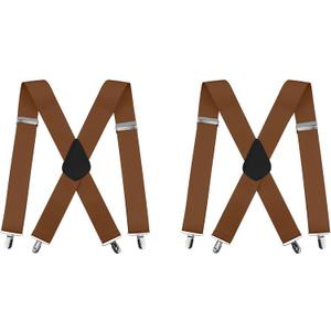 Suspenders for Men and Women - 2 Inch Wide X-Back Adjustable Elastic for Work, Heavy Duty (Camel)