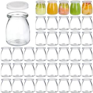 40 Pack 6.7 oz Clear Glass Jars With PE Lids,Glass Yogurt Container,Glass Pudding Jars Yogurt Jars for Milk,Jams,Jelly,Mousse,Honey and More