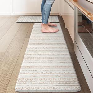 Anti Fatigue Mats for Kitchen Floor Non Slip, Cushion Kitchen Mats for Floor 2 Piece, Memory Foam Kitchen Mat Waterproof, Comfort Standing Mat for Office, Laundry, Sink, Khaki (17" X 29.5"+17" X 59")