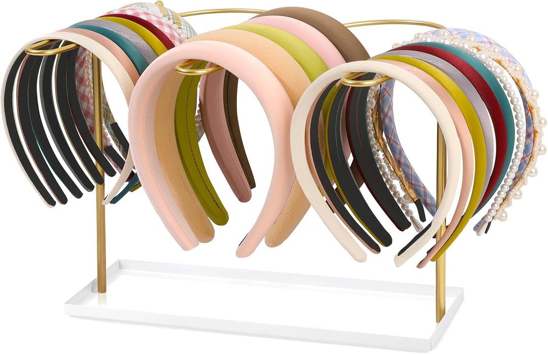 Headband Holder Organizer for Women, Metal Hair Accessories Display Stand Hairband Storage, Gold Hair Hoop Rack Bedroom College Dorm Decor for Girl