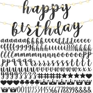 TaoBary 167 Pcs DIY Banner Kit Happy Birthday Glitter Banner Customizable Glitter Make Your Own Kit 162 Letters Symbols and Numbers 3 Rope for Birthday Halloween Wedding Christmas(Black)
