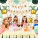 Sage Green Birthday Decorations - Green Party Decorations for Women Girls with Happy Birthday Banner, Balloons,Hanging Swirls, Pom Poms, Balloons for Party Decor (Gold and Green)