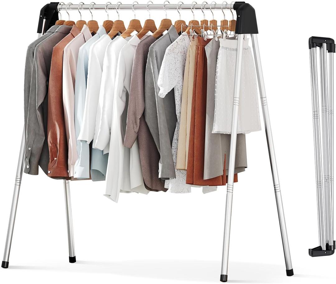 APEXCHASER Clothes Drying Rack Foldable, Stainless Steel Laundry Drying Rack Collapsible, Clothes Hanger for Sweater Baby Clothes Towel for Indoor & Outdoor, Portable Clothes Airer for Travel (48 inch)