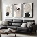 Framed Black and White Abstract Wall Art for Living Room, Large 3 Piece Neutral Minimalist Canvas Artworks, Modern Painting Prints for Dining Room Hallway Home Office Wall Decor, 24x36 In