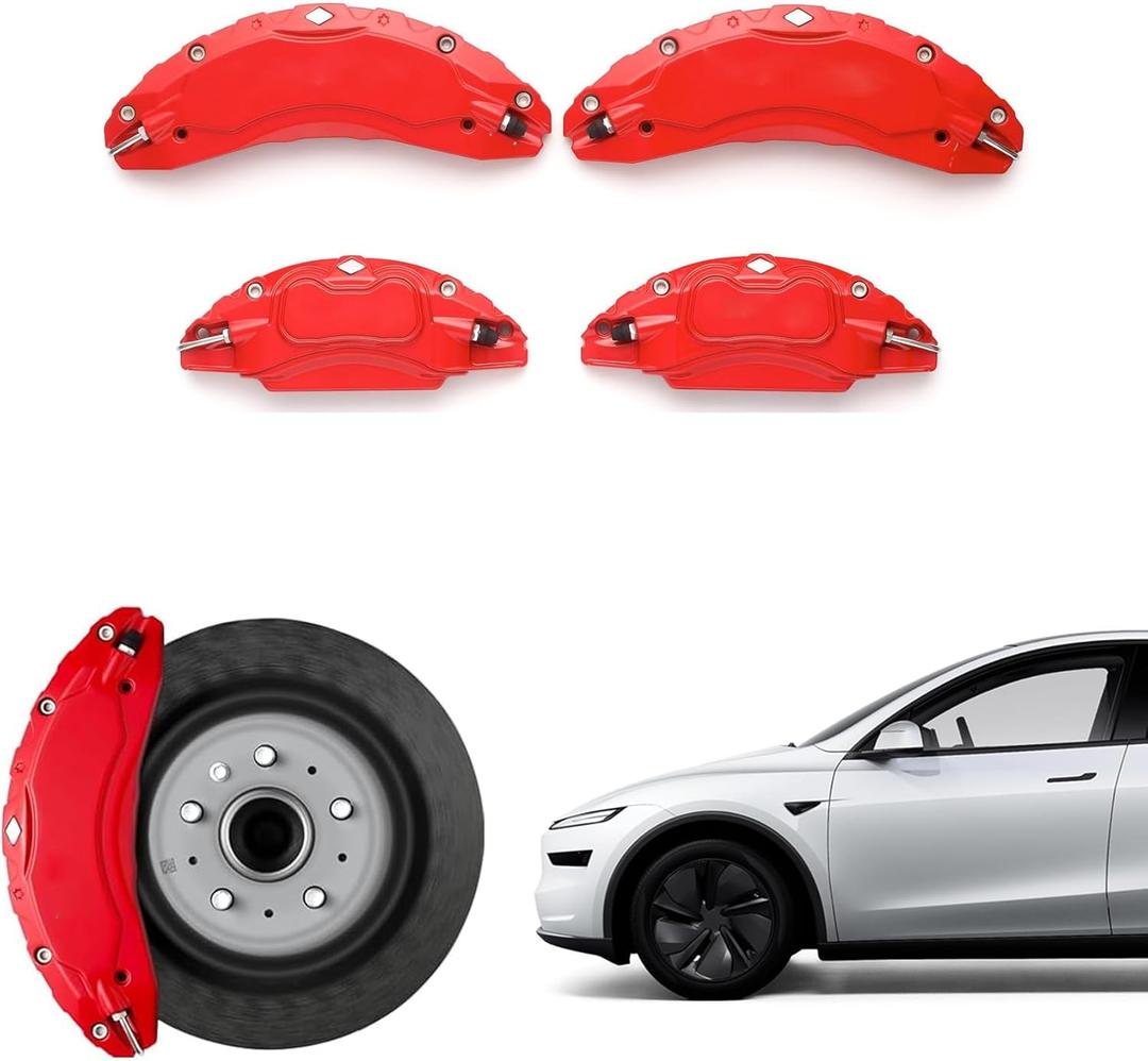 Caliper Covers for Compatible with for Tesla Model Y Juniper Accessories, 2025 19 20 Inch Wheel Hub Front and Rear Brake Caliper Covers - Red Front and Rear Brake (Model Y Juniper2025-new)