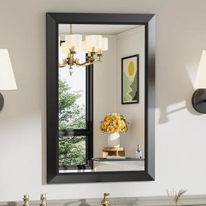 Briivue 20x30 Inch Black Bathroom Mirror for Wall, Thick Metal Framed Rectangle Mirrors for Over Sink, Bedroom, Living Room, Entryway, Anti-Rust, HD Tempered Glass