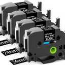 Labelife 24mm Black Label Tape TZe-355 Replacement for Brother P Touch TZe TZ Tape 24mm 0.94 Laminated White on Black TZe355 for Brother Ptouch PT-D600 PT-D610BT PT-P710BT Label Maker, 4-Pack