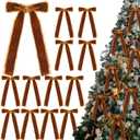 12 Pcs Brown Bows for Christmas Tree Brown Frayed Velvet Ribbon Bows Ornaments Vintage Frayed Crushed Velvet Ribbons for Tree Garland Wreath Indoor Outdoor Xmas Decorations