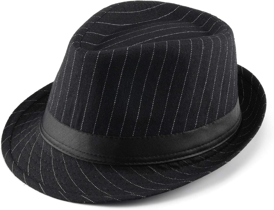 FALETO Unisex Classic Manhattan Structured Gangster Trilby Fedora Hat (One Size, Black)