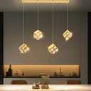 4 Lights Modern Rectangular Crystal Pendant Lights for Dining Room LED Dimmable Pendant Lighting Chandelier for Kitchen Island Foyer Hallway Stairwell Gold