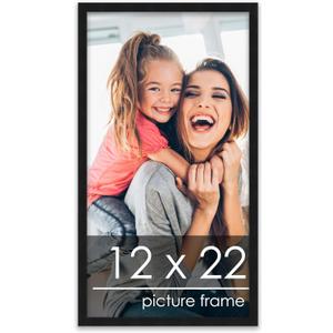 Poster Palooza 12x22 Frame Black Solid Wood Picture Frame | 0.75 Inch Moulding Width | Includes UV Acrylic Plexiglass, Foam Board Backing & Hanging Hardware